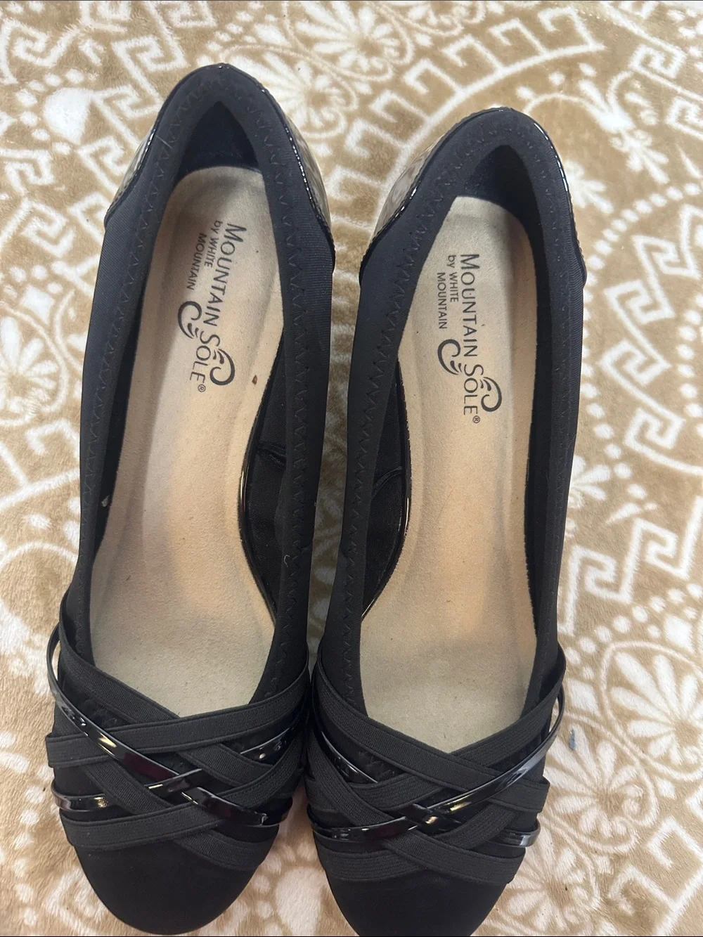 White Mountain Black Crisscross Slip-On Flats